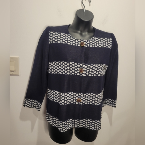 Misook Sweaters - Misook Size XL Navy/White Striped Knit Button Up Cardigan